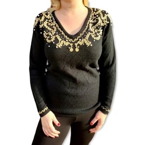 Vintage 80s Black and Gold Sweater